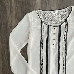BOGO Beautiful Cream Blouse with Black Lace Trim